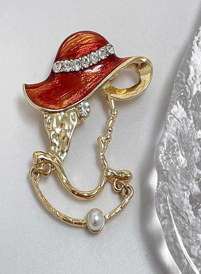 Izpack Elegant Lady Lapel Brooch Pin for Women Crystal Rhinestone Faux Pearl Hat Red Enamel Pins Vintage Backpacks Badges Suit Dress Accessories Jewelry Gifts - Image 4
